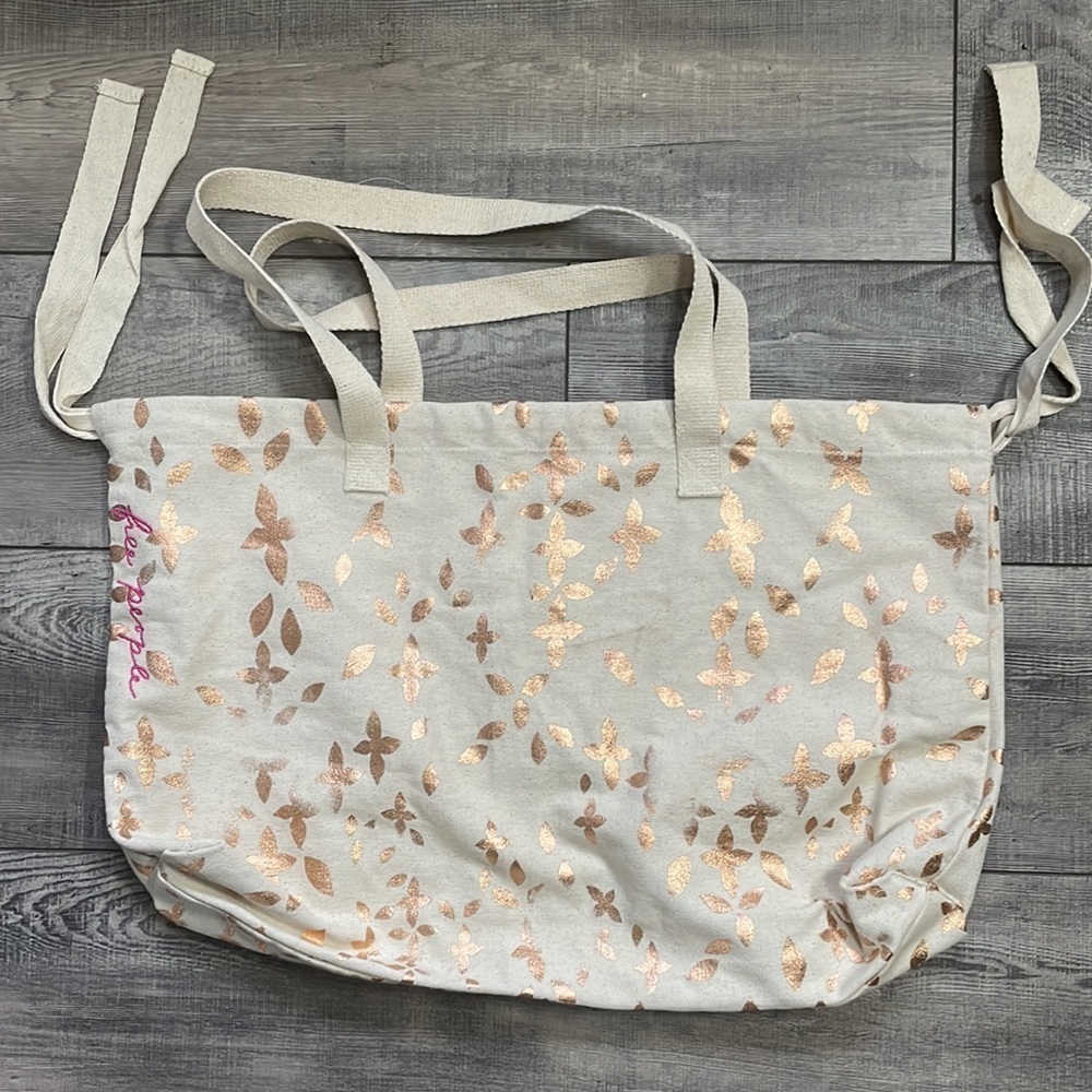 Free People Gold  Foil Floral Print Canvas Bag